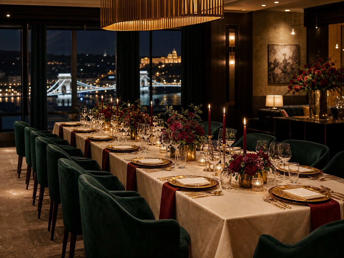 Elegáns privát rendezvényterem budapesti esti panorámával
